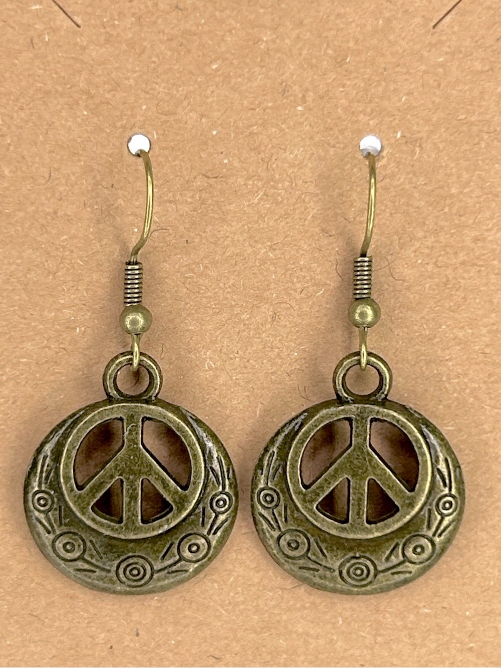 Vintage-Inspired Brass Peace Sign Drop Earrings - Women Fashion Jewelry